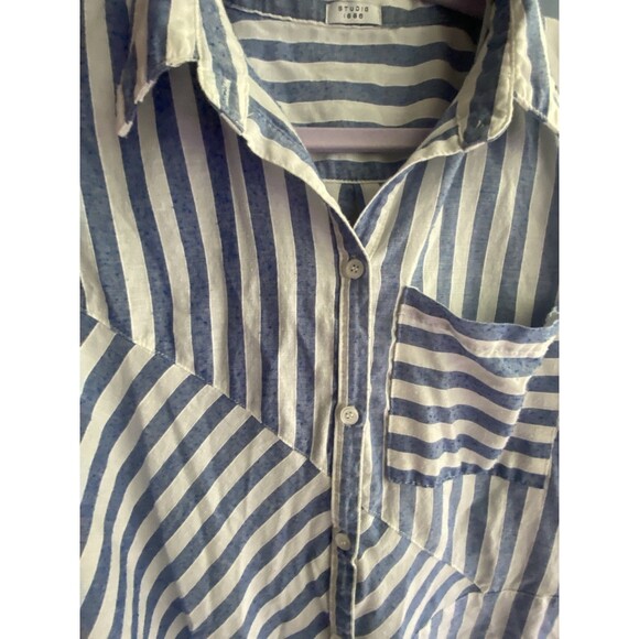 STUDIO 1886 Blue White Asymmetrical Striped Tunic  POCKETS Ladies PLS READ DESCR - Picture 2 of 3